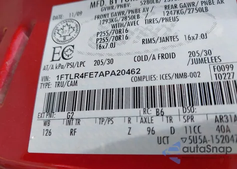 2010 Ford Ranger Sport/Xlt из США, поврежденный, VIN 1FTLR4FE7APA20462